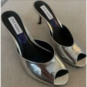 Steve Madden Women Silver Metallic Peep Toe Stiletto Heels Size 9